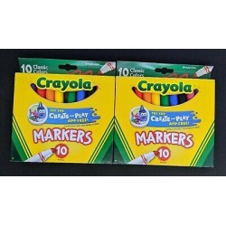 2-PACK Crayola Broad Line Markers 10 Classic Colors per Box SAME-DAY FREE SHIP