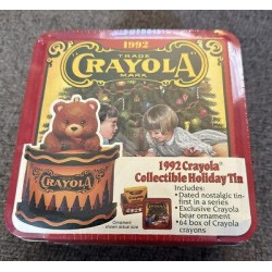 1992 Crayola Collectible Christmas Holiday Tin With 64 Count Box of Crayons New