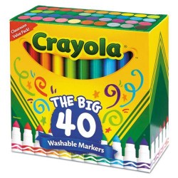 Crayola Ultra-Clean Washable Markers, Broad Bullet Tip, Assorted Colors, 40/set