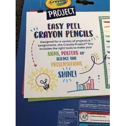 New Crayola Project Easy Peel Crayon Pencils, Washable Assorted Colors Set of 12
