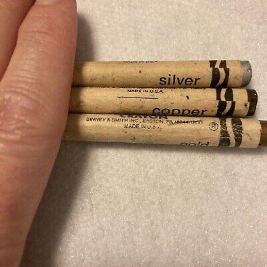 3 Crayola crayon colors: Silver Gold Copper Matalics Discontinued or Rare