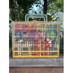 Vintage Crayola 72 Crayon Portable Plastic Yellow Storage Case with Sharpener