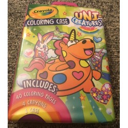 Crayola Coloring Case Uni-Creatures Travel Size Brand New. 40 Pgs 4 Crayons