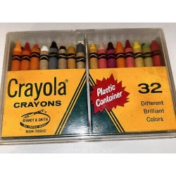 Vintage Box of 32 Crayola Crayons in Plastic Container Binney & Smith 32P