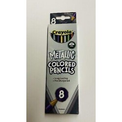 New 8 Crayola Metallic Colored Pencils made Brazil Nontoxic White or Dark Paper
