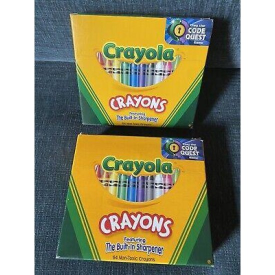 1997 Vtg Binney & Smith Crayola 64 Crayon Box With Built In Sharpener Lot 2