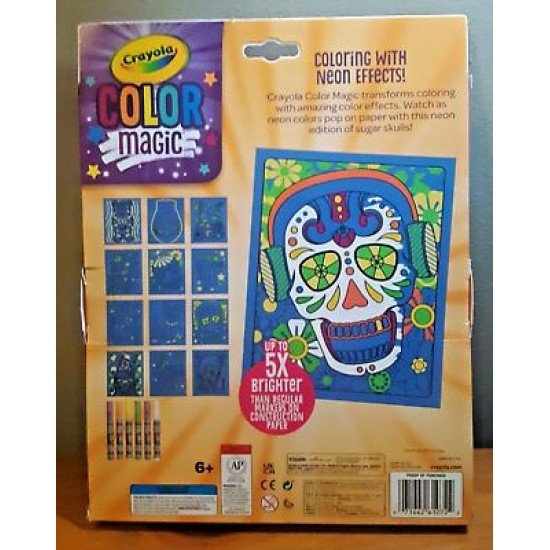 Crayola Color Magic Neon Sugar Skulls 12 Pages 6 Markers New
