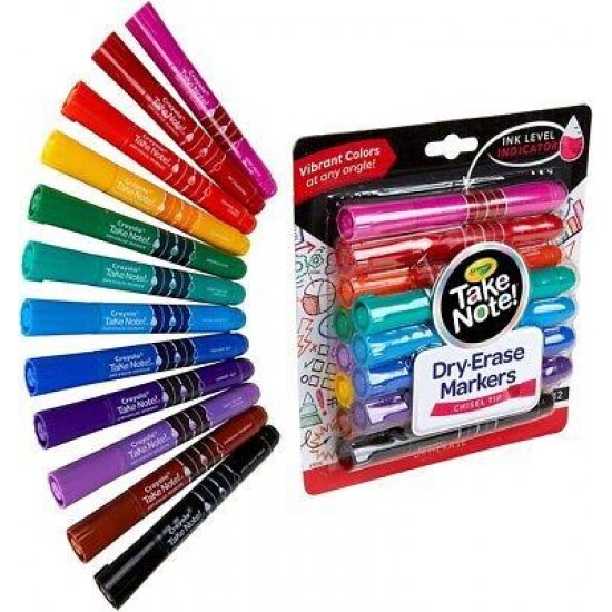 Take Note! Low Odor Dry Erase Markers, Chisel Tip, 12 Count - Crayola