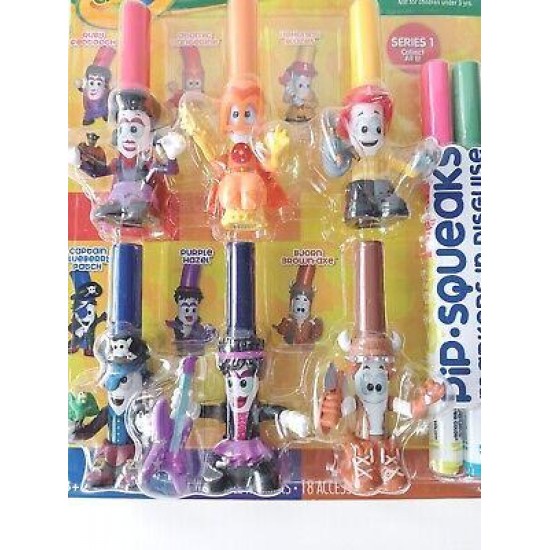 PIP SQUEAKS CRAYOLA MARKERS IN DISGUISE SET OF 6 CHARACTERS BJORN BROWN AXE RUBY