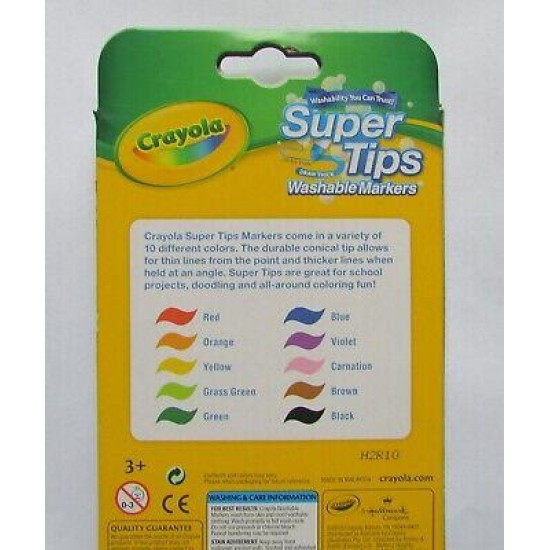 NEW Crayola Super Tips Washable Markers Pack of 10 assorted colors