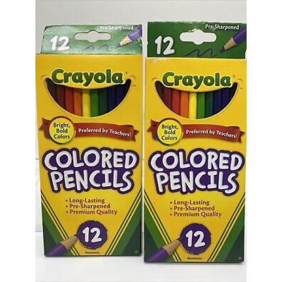 (2) Crayola Colored Pencils Long Lasting Premium Qaulity Sharpened 12-Color Set