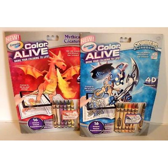 2 Crayola Color Alive SKY LANDERS & MYTHICAL CREATURES with Crayons 2 NEW COLORS