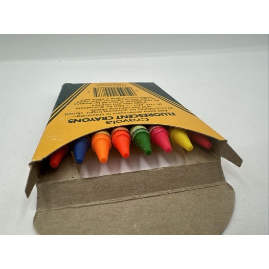 1988 NEW Vintage Crayola Fluorescent Crayons Binney & Smith 8 Count RARE
