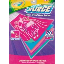 CRAYOLA COLOR SURGE COLORED PAPER REFILL PACK, 20 PAGES + FOLDER - NEW & SEALED!
