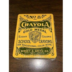 Vintage Crayola No. 8 Gold Medal Eight Colors School Crayons w/ Metal Case NIB
