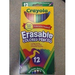 New Crayola Erasable Colored Pencils 12 Pre-Sharpened Pencils Bright Colors